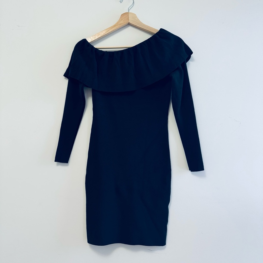 Club Monaco Off the Shoulder / One Shoulder Knit Dark Green Dress